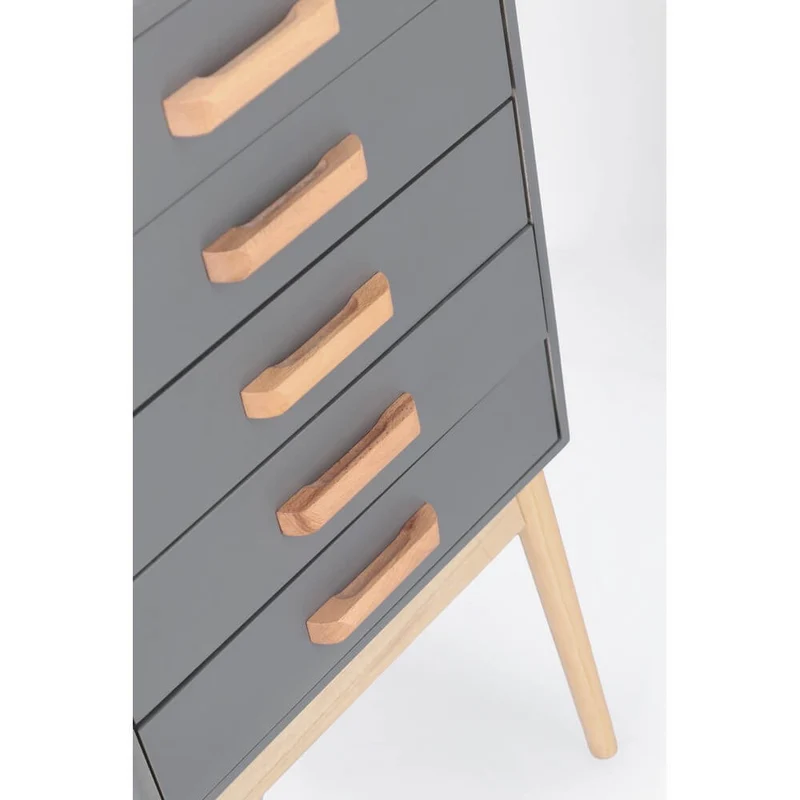 Cassettiera 5 Cassetti Stile Nordico Bianco con Gambe in Legno - EXCEPTIONAL