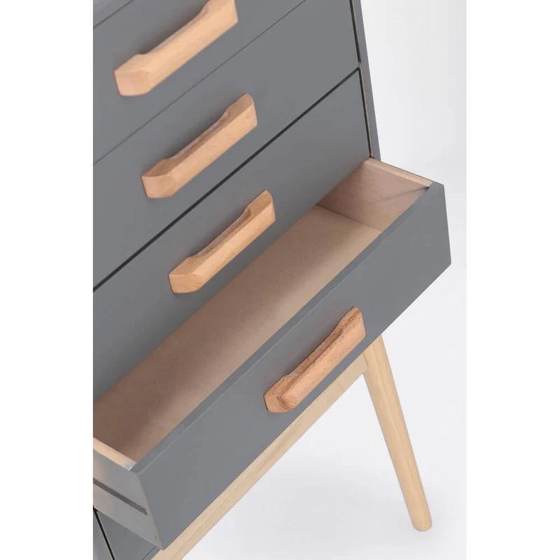 Cassettiera 5 Cassetti Stile Nordico Bianco con Gambe in Legno - EXCEPTIONAL