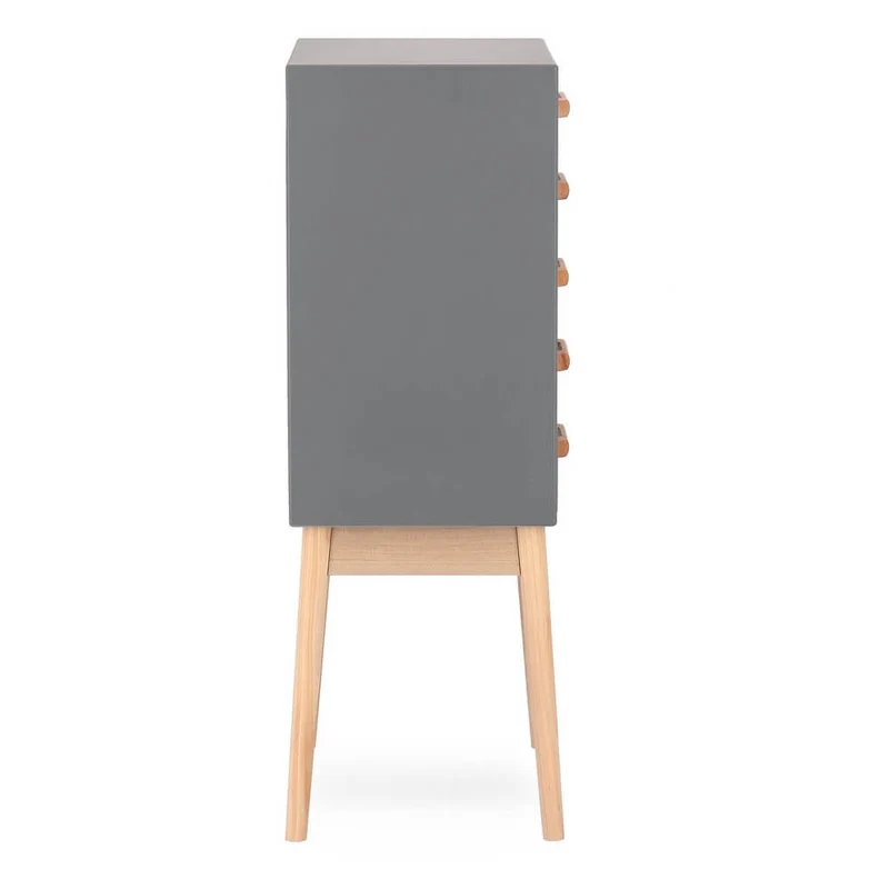 Cassettiera 5 Cassetti Stile Nordico Bianco con Gambe in Legno - EXCEPTIONAL