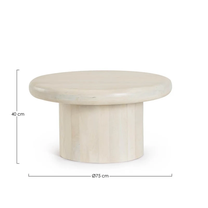 Tavolino rotondo in legno di mango naturale con base cilindrica H40 - CELESTIAL