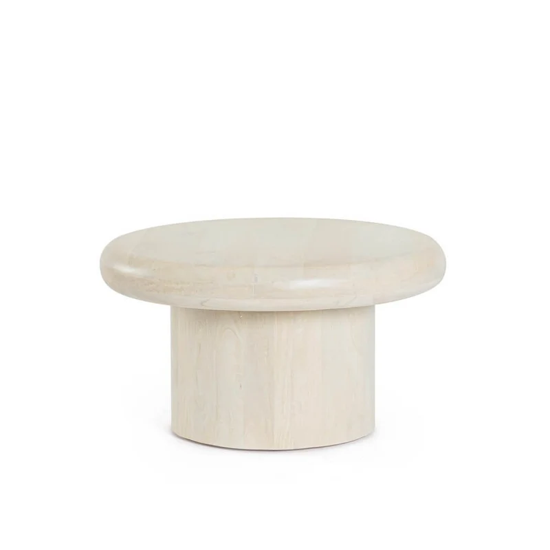 Tavolino rotondo in legno di mango naturale con base cilindrica H33 - CELESTIAL