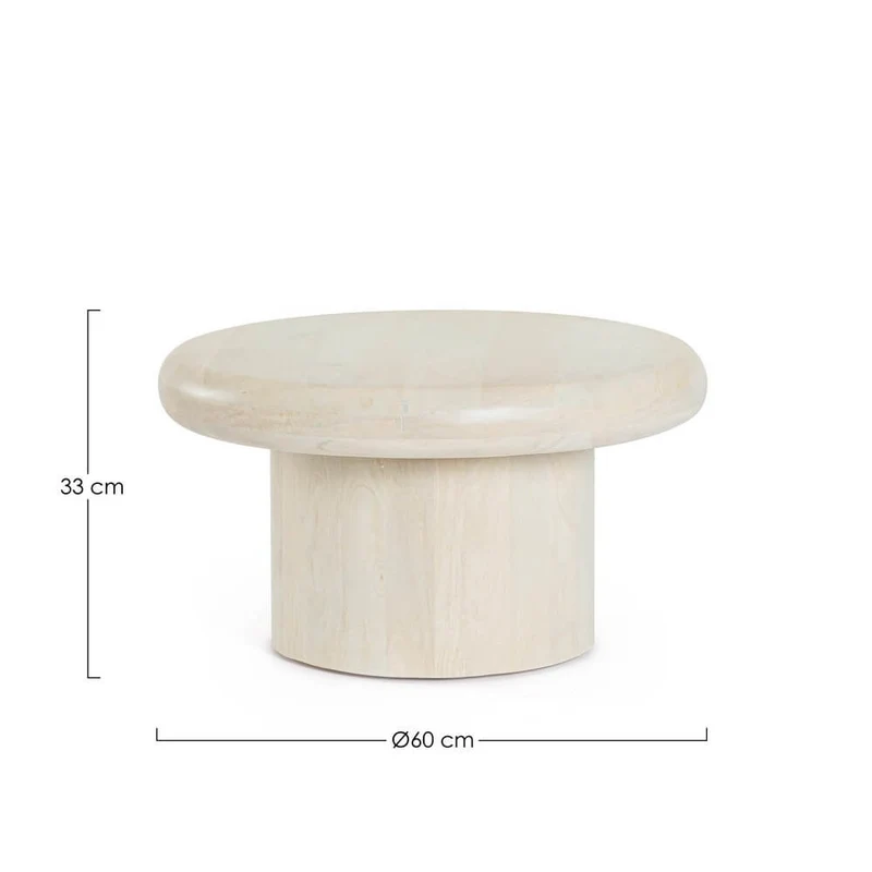 Tavolino rotondo in legno di mango naturale con base cilindrica H33 - CELESTIAL