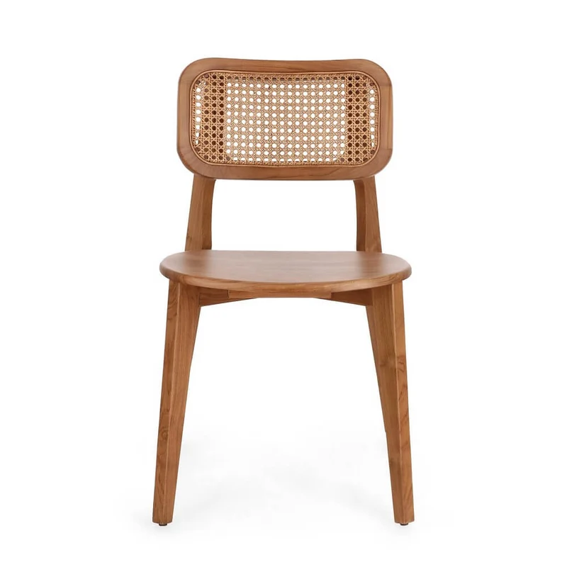 Set di 2 Sedie in Legno Teak con Schienale in Rattan Intrecciato - ELOISE