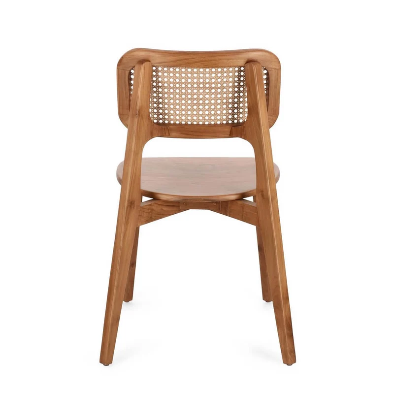 Set di 2 Sedie in Legno Teak con Schienale in Rattan Intrecciato - ELOISE