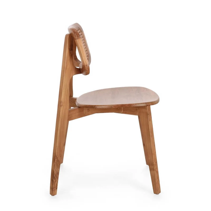 Set di 2 Sedie in Legno Teak con Schienale in Rattan Intrecciato - ELOISE