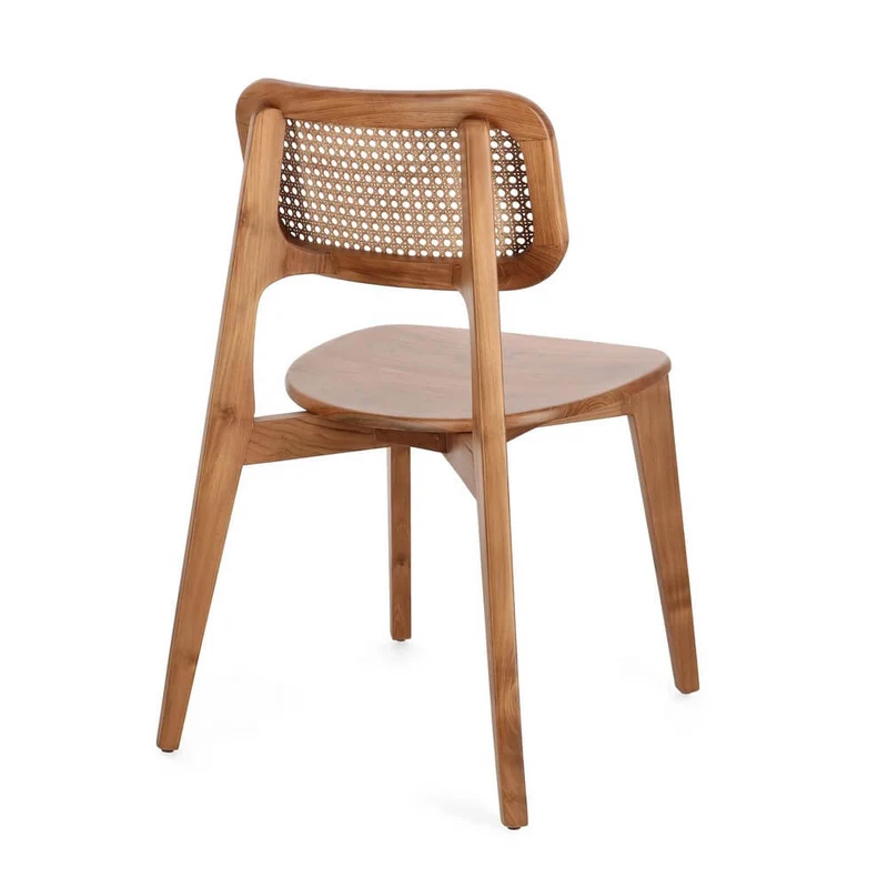 Set di 2 Sedie in Legno Teak con Schienale in Rattan Intrecciato - ELOISE