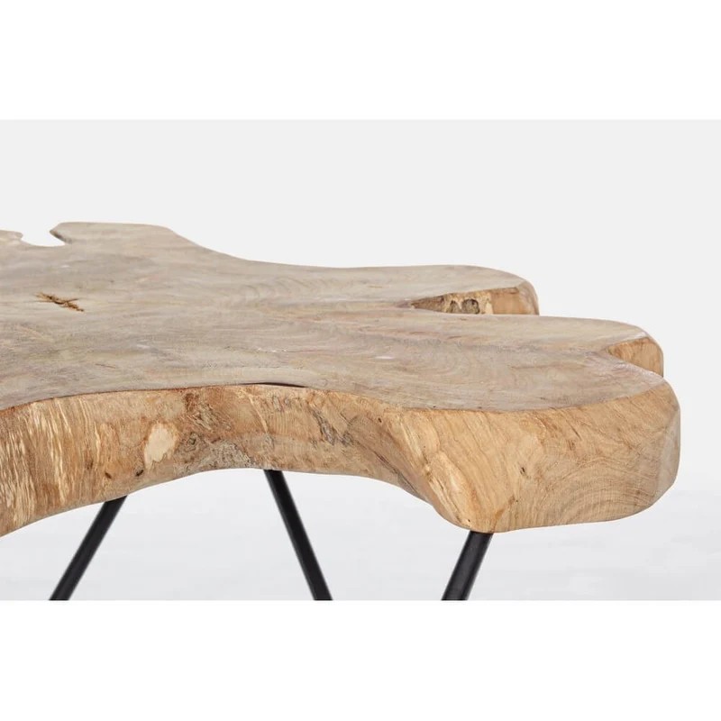 Tavolino in radica di teak naturale con gambe in acciaio nero - APOLLO