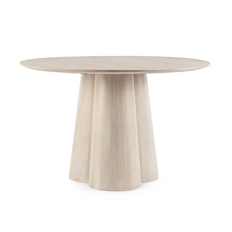Tavolo da pranzo rotondo in legno di mango bianco diametro 120 cm - ELIJAH