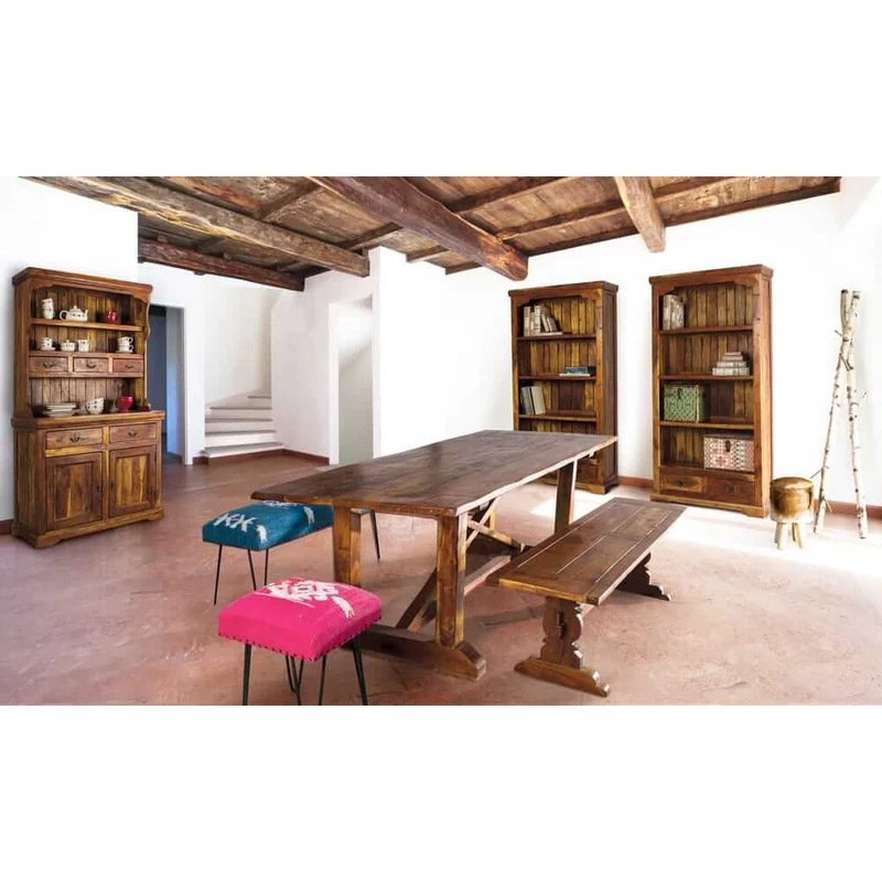 Credenza con Alzata in Legno di Acacia Massello Rustico Anticato - MANSION