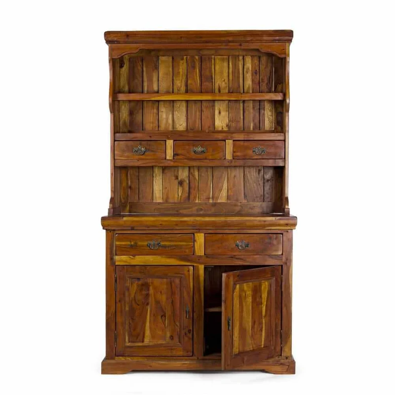 Credenza con Alzata in Legno di Acacia Massello Rustico Anticato - MANSION