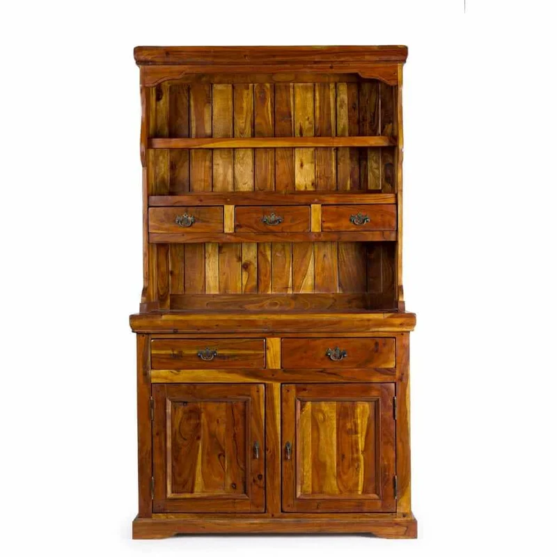 Credenza con Alzata in Legno di Acacia Massello Rustico Anticato - MANSION