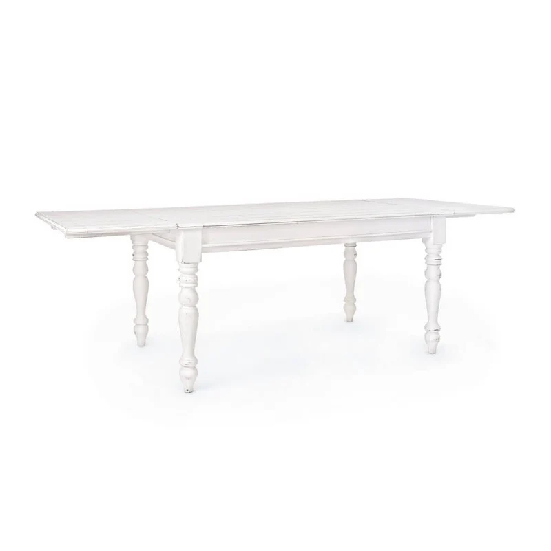 Tavolo allungabile in legno mango bianco anticato gambe tornite - CORINNE