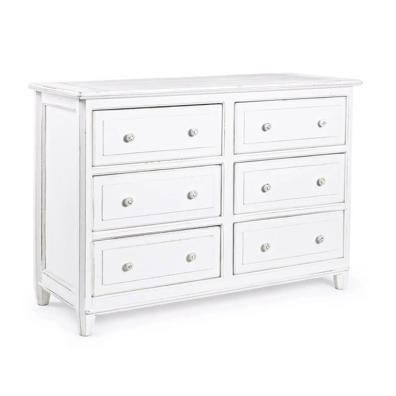 Cassettiera in Legno Mango Massello con 6 Cassetti Stile Shabby - CORINNE