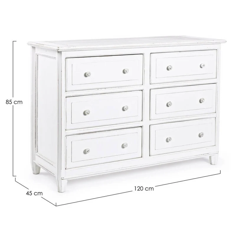Cassettiera in Legno Mango Massello con 6 Cassetti Stile Shabby - CORINNE