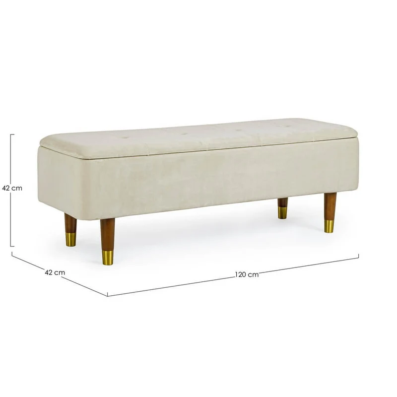 Panca contenitore imbottita in velluto con gambe in legno - COMFY