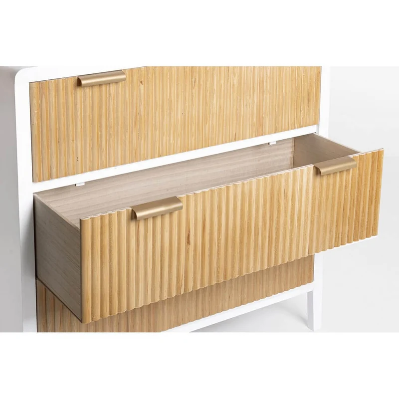 Cassettiera 3 Cassetti in Legno Bianco e Naturale con Maniglie Oro - CHARLOTTE