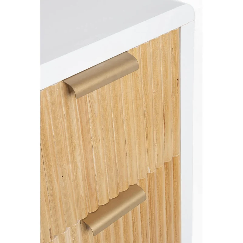 Cassettiera 3 Cassetti in Legno Bianco e Naturale con Maniglie Oro - CHARLOTTE