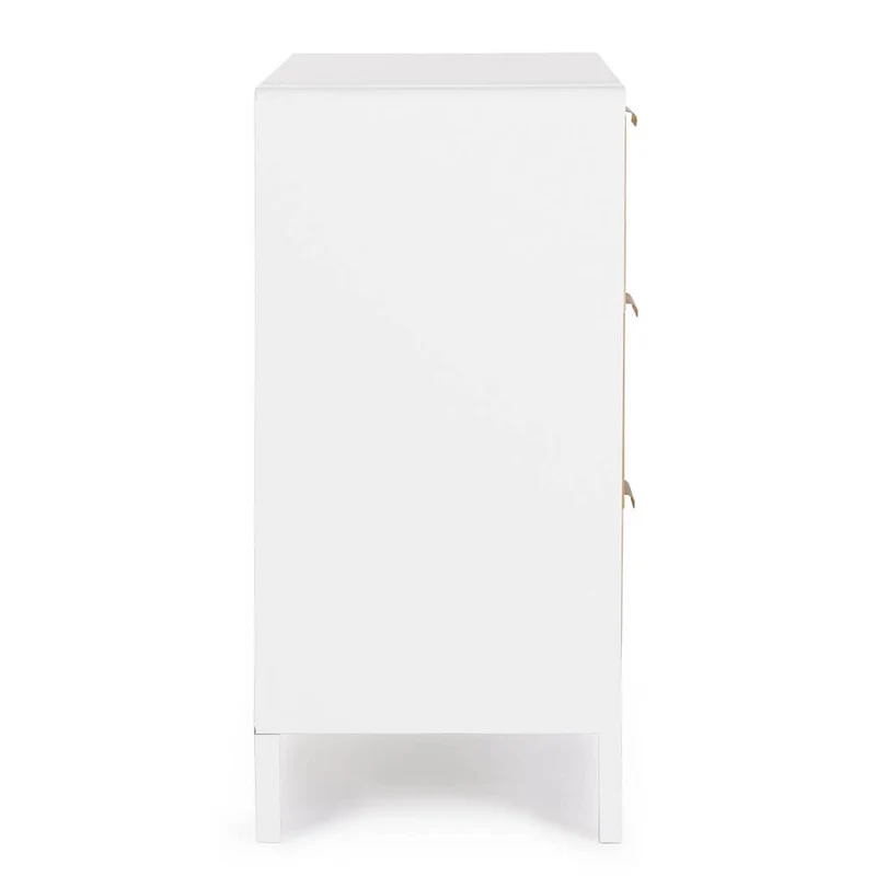 Cassettiera 3 Cassetti in Legno Bianco e Naturale con Maniglie Oro - CHARLOTTE