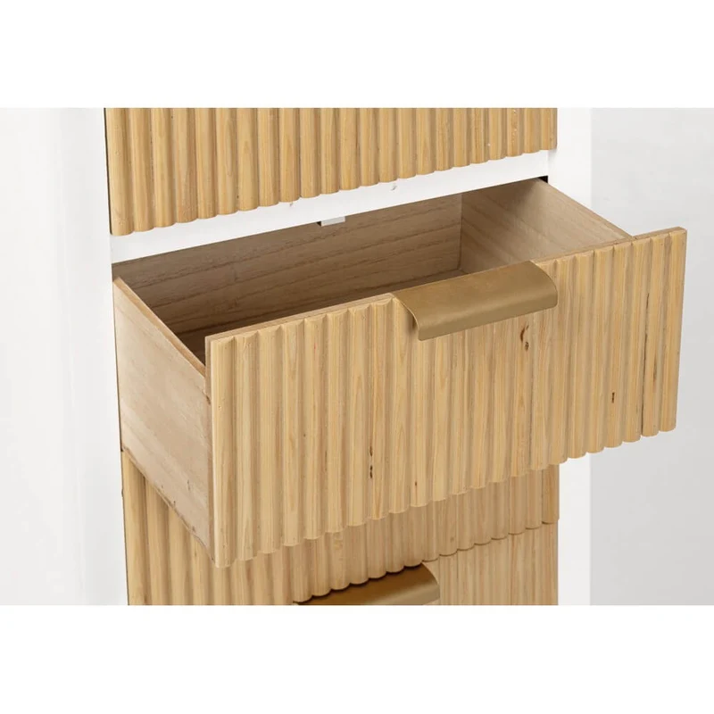 Cassettiera Alta 5 Cassetti in Legno Bianco e Naturale - CHARLOTTE