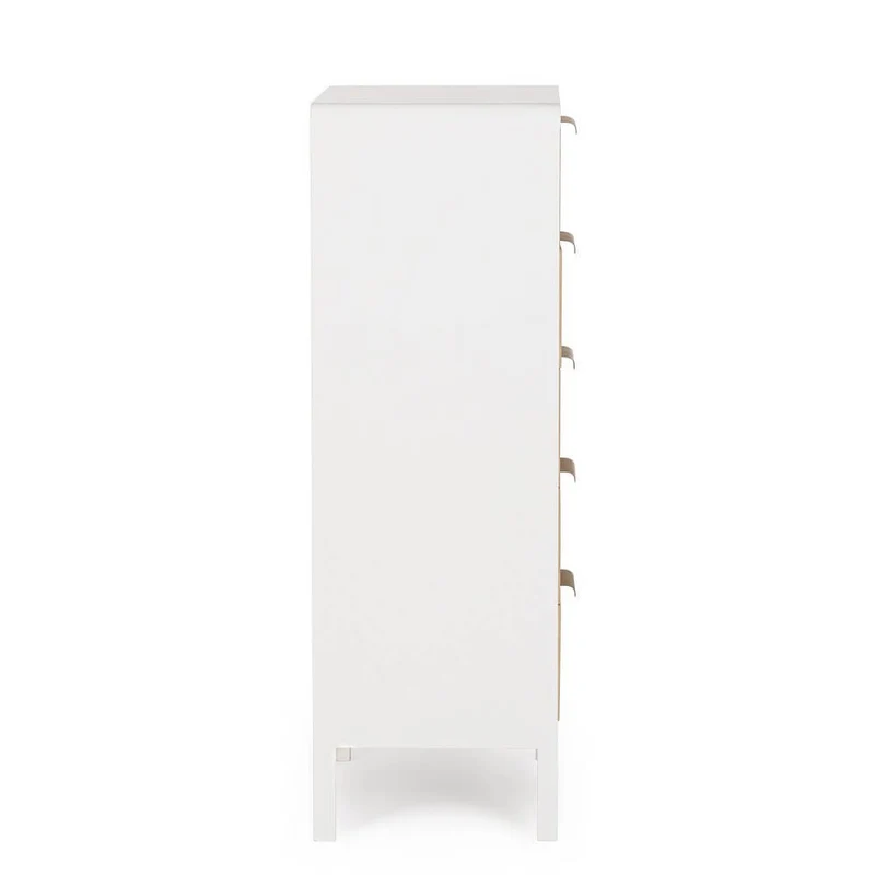 Cassettiera Alta 5 Cassetti in Legno Bianco e Naturale - CHARLOTTE