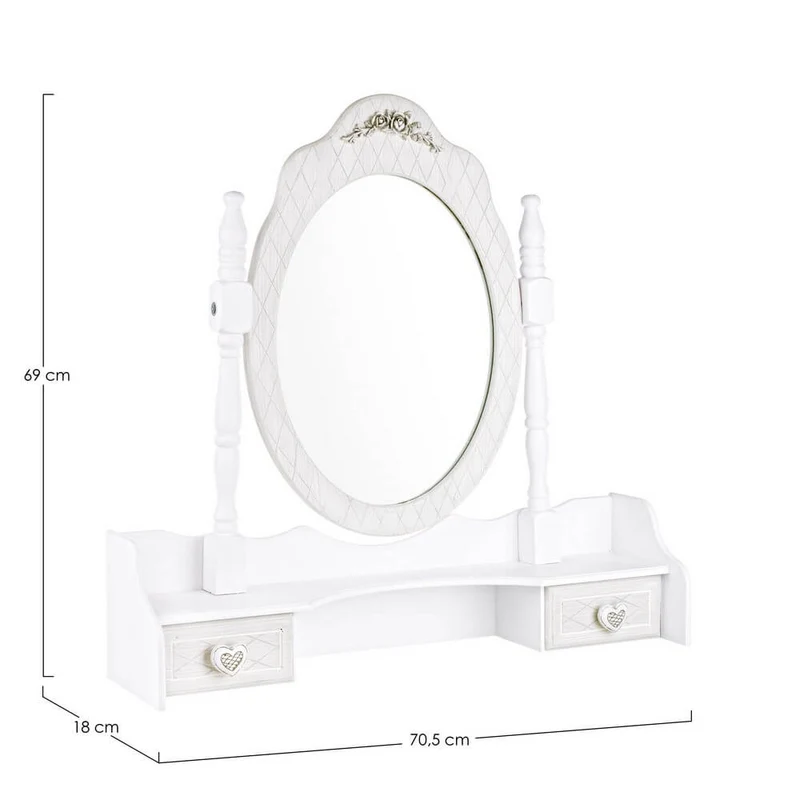 Set di 2 Alzate con Specchio Ovale Girevole Stile Shabby Chic Bianco - CAROLINE