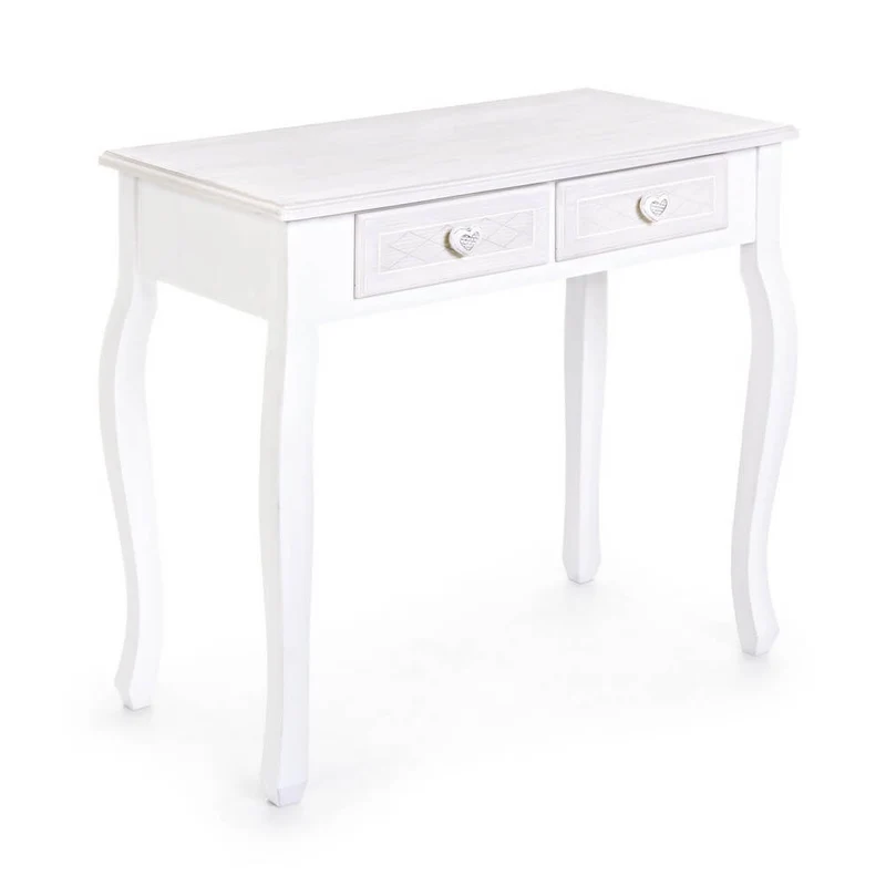 Consolle in legno bianco shabby chic con 2 cassetti - CAROLINE