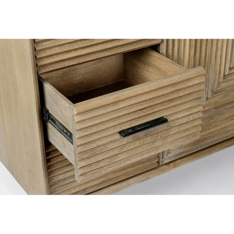Credenza in Legno di Mango 2 Ante 3 Cassetti con Gambe in Acciaio - ISABELLA