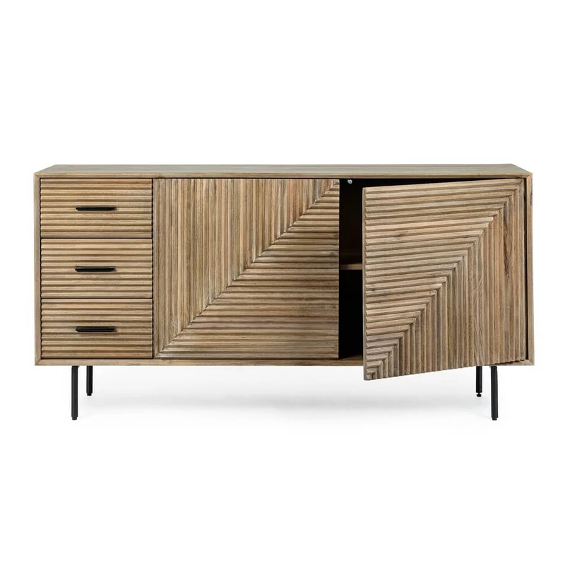 Credenza in Legno di Mango 2 Ante 3 Cassetti con Gambe in Acciaio - ISABELLA