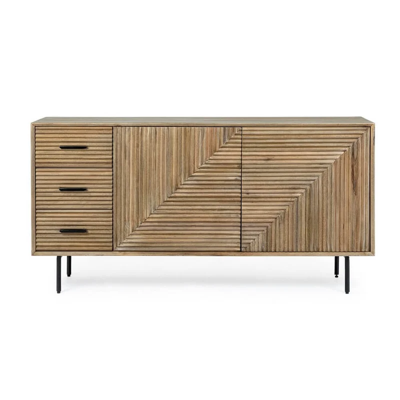 Credenza in Legno di Mango 2 Ante 3 Cassetti con Gambe in Acciaio - ISABELLA