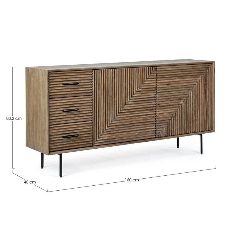 Credenza in Legno di Mango 2 Ante 3 Cassetti con Gambe in Acciaio - ISABELLA