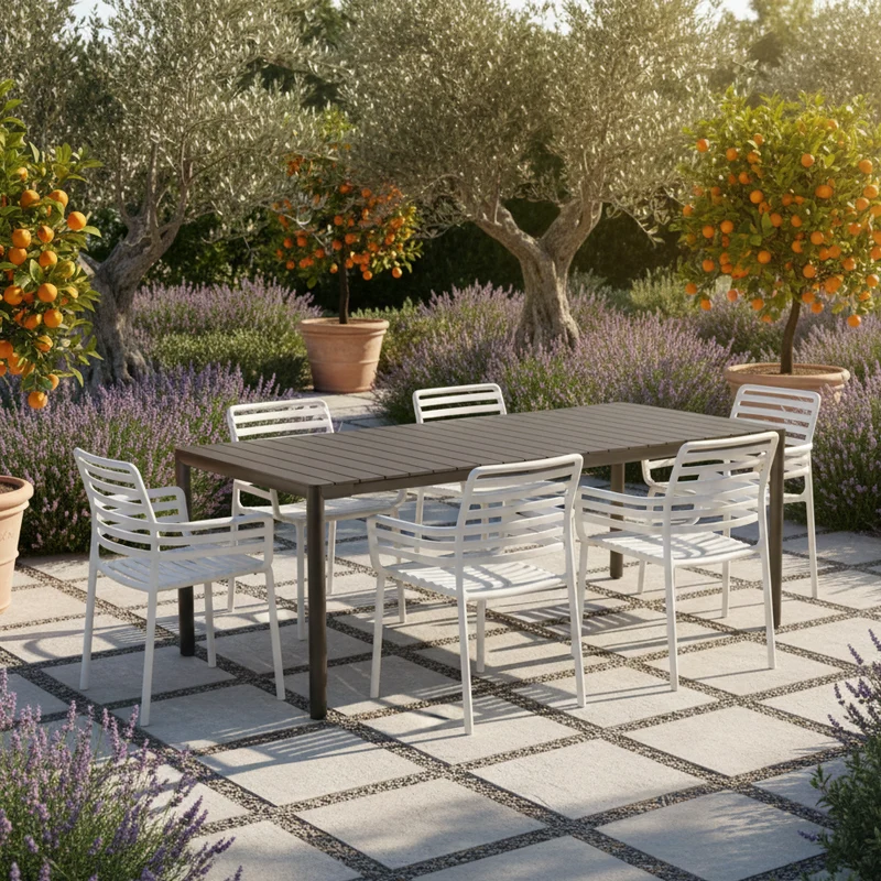 Set Tavolo "Tevere" Allungabile 150/210 cm con 6 sedie Doga "Made in Italy"