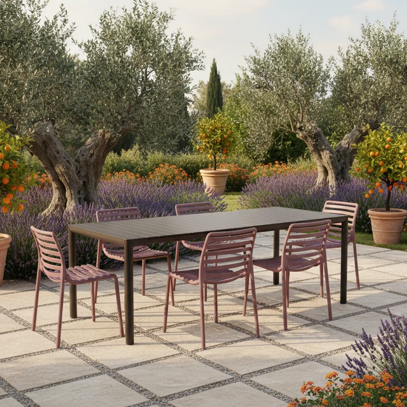 Set Tavolo "Tevere" Allungabile 150/210 cm con 6 sedie Doga "Made in Italy"