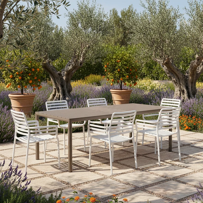 Set Tavolo "Tevere" Allungabile 150/210 cm con 6 sedie Doga "Made in Italy"