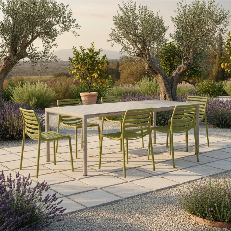 Set Tavolo "Tevere" Allungabile 150/210 cm con 6 sedie Doga "Made in Italy"
