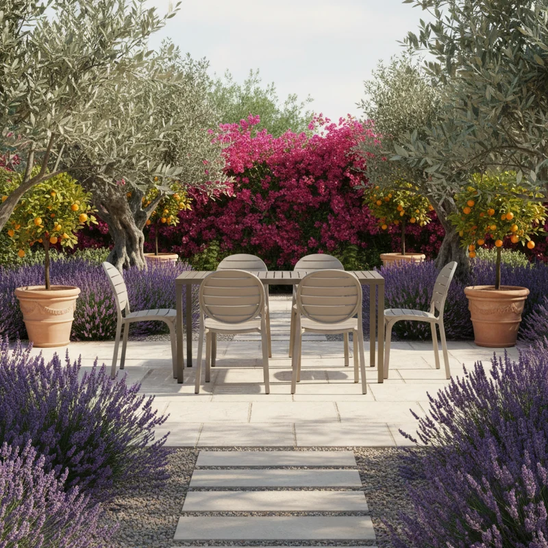 Set tavolo Cube 120x70 con 6 sedie Erica, per esterno e giardino Made in Italy