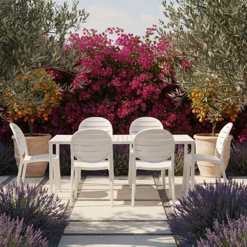 Set tavolo Cube 120x70 con 6 sedie Erica, per esterno e giardino Made in Italy