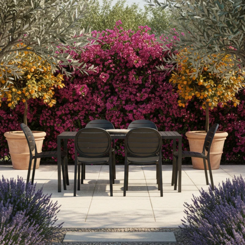 Set tavolo Cube 120x70 con 4 sedie Erica, per esterno e giardino Made in Italy