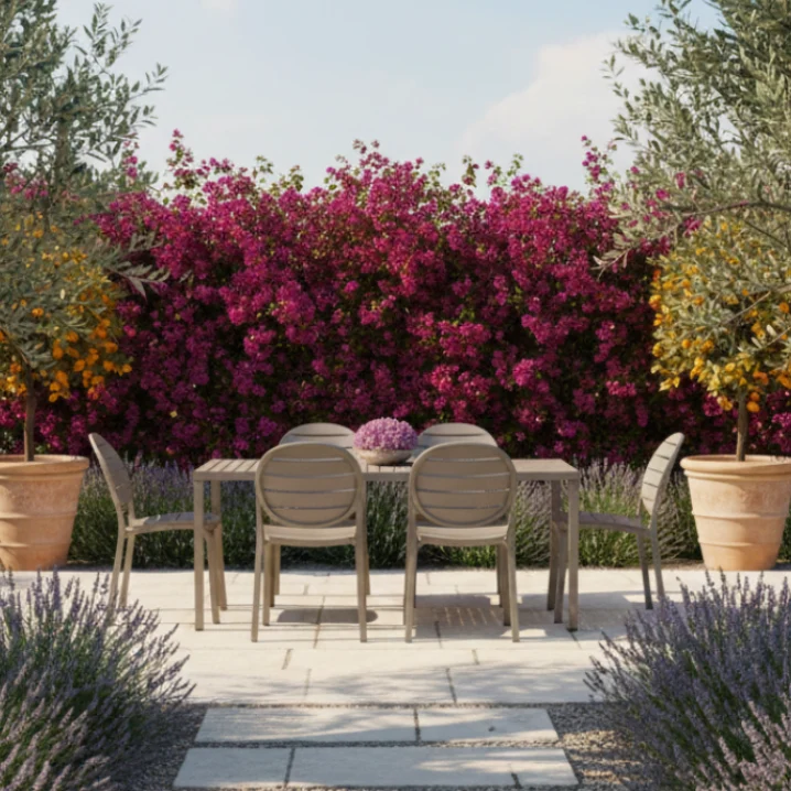 Set tavolo Cube 120x70 con 4 sedie Erica, per esterno e giardino Made in Italy