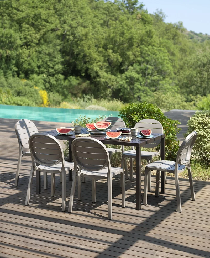 Set tavolo Cube 140x80 con 6 sedie Erica, per esterno e giardino Made in italy