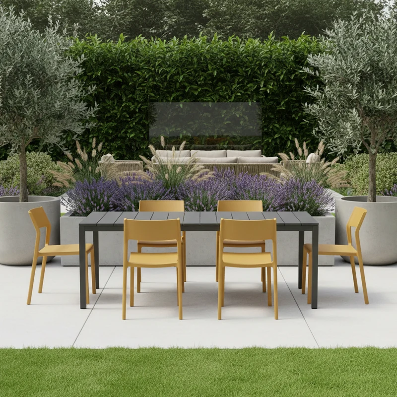 Set tavolo Rio Allungabile 140-210 cm con 6 sedie Trill, per interno ed esterno