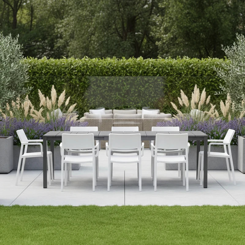 Set tavolo Rio Allungabile 140-210 cm con 6 sedie Trill, per interno ed esterno