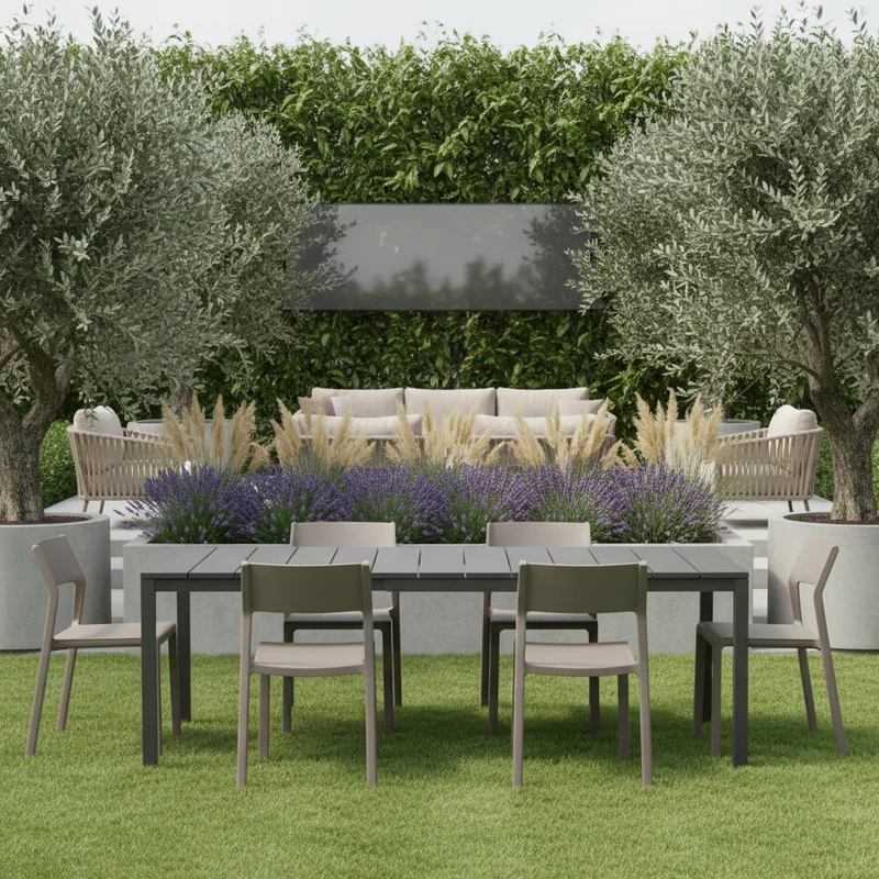Set tavolo Rio Allungabile 140-210 cm con 6 sedie Trill, per interno ed esterno
