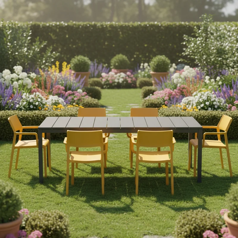 Set tavolo Rio Allungabile 140-210 cm con 6 sedie Trill, per interno ed esterno