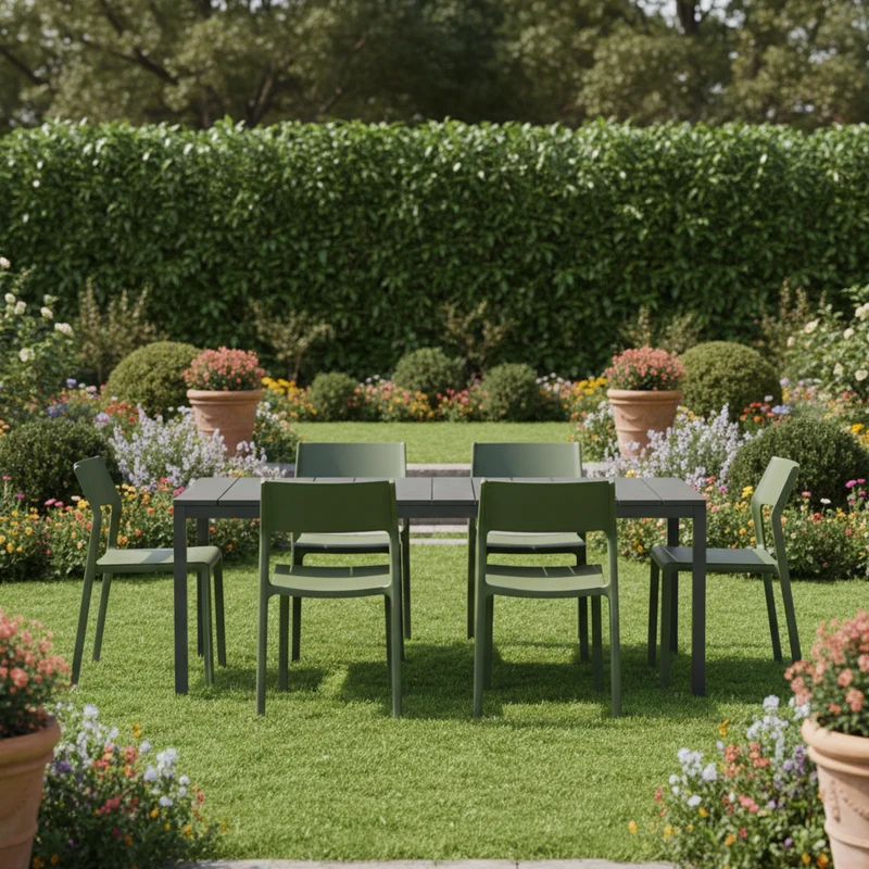 Set tavolo Rio Allungabile 140-210 cm con 6 sedie Trill, per interno ed esterno