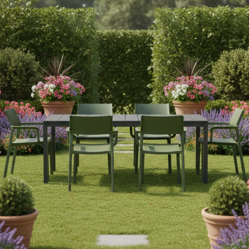 Set tavolo Rio Allungabile 140-210 cm con 6 sedie Trill, per interno ed esterno