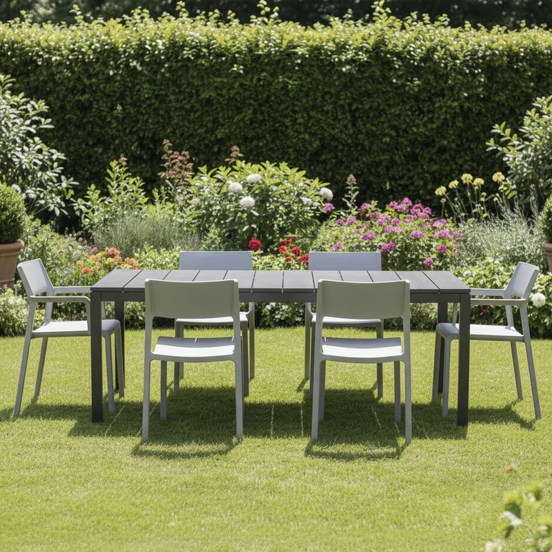 Set tavolo Rio Allungabile 140-210 cm con 6 sedie Trill, per interno ed esterno