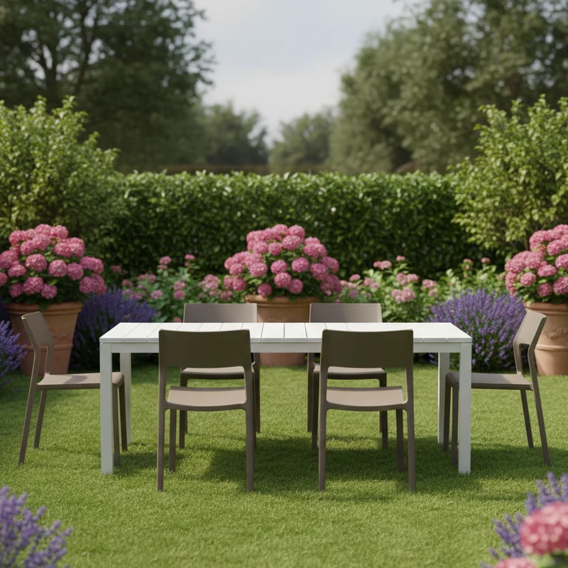 Set tavolo Rio Allungabile 140-210 cm con 6 sedie Trill, per interno ed esterno