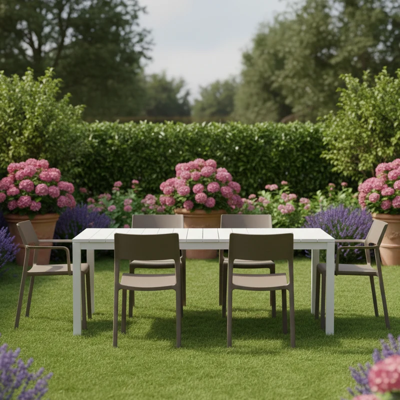 Set tavolo Rio Allungabile 140-210 cm con 6 sedie Trill, per interno ed esterno