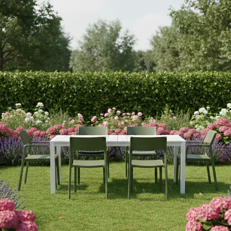 Set tavolo Rio Allungabile 140-210 cm con 6 sedie Trill, per interno ed esterno