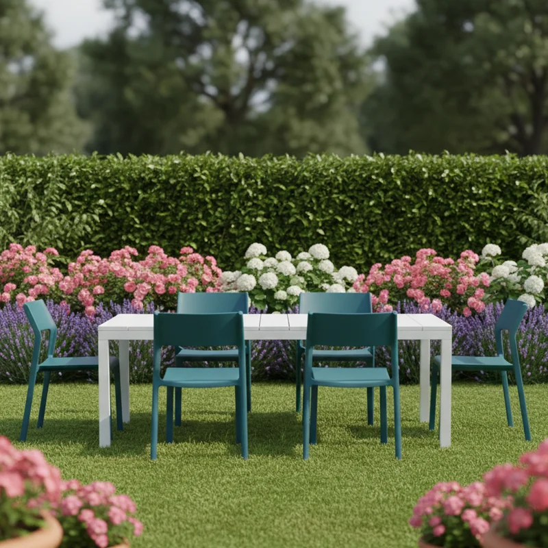 Set tavolo Rio Allungabile 140-210 cm con 6 sedie Trill, per interno ed esterno